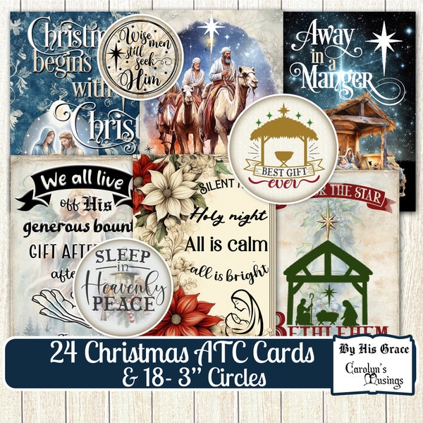 Nativity Christmas, ATC, Cards, 2.5x3.5, Junk Journals, Embellishments, Tags, Birth of Christ Clip Art, Printable, Digital, Download