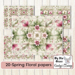 Junk Journal Frühlingsgeflüster| Jahrgang| Gesteppte Blumen | Weiche Pastelle | Patchwork | Rosa, Grün, Weiße Blumen | Digitaler Download