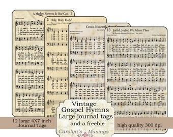 Gospel Hymns Journal Tags, Large Journal Tags, Journal ephemera, Devotional Journal, Prayer Journal ephemera