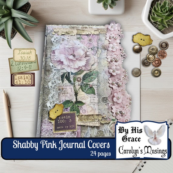 Junk Journal Vintage Shabby Journal Covers, Pink Vintage