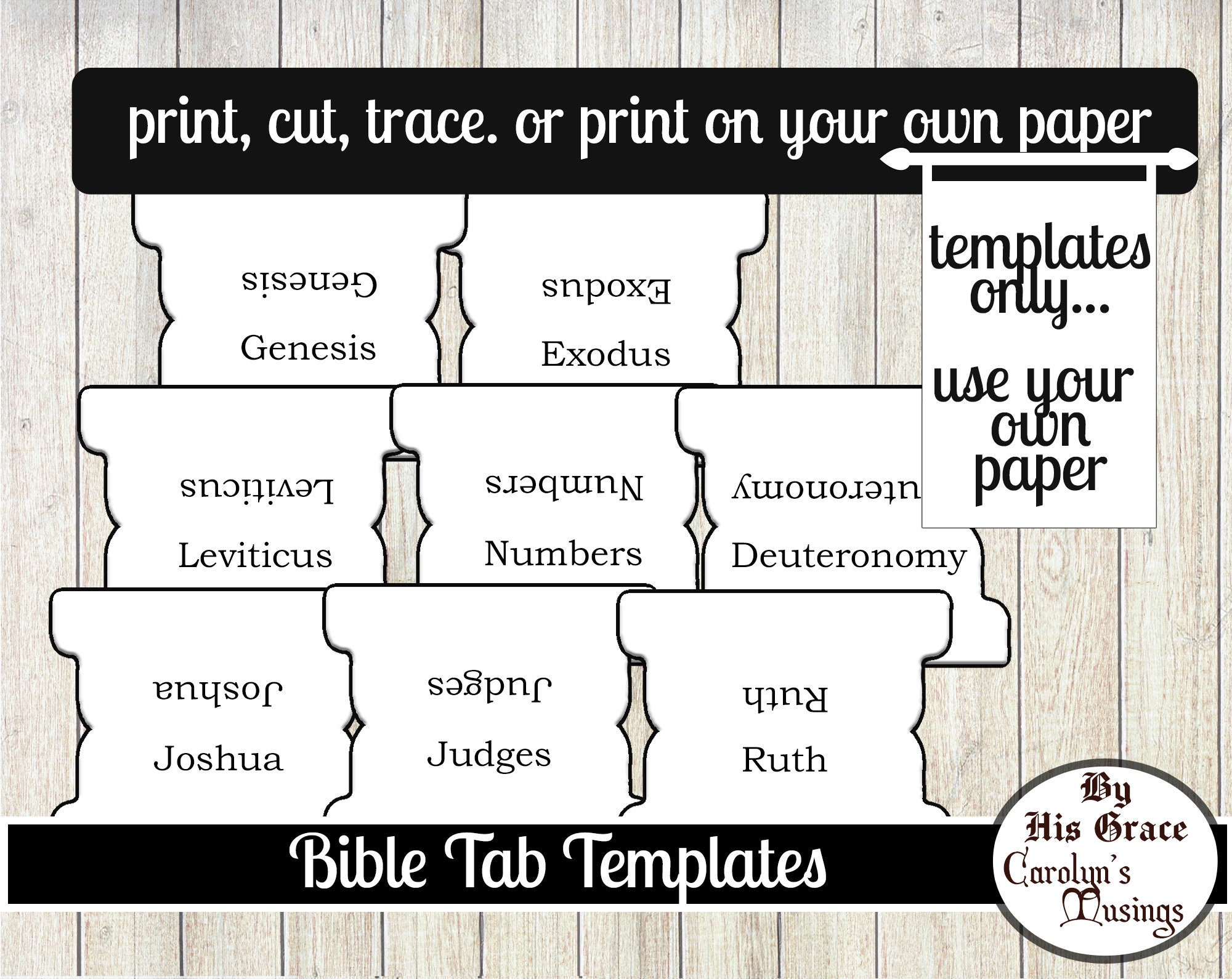 Bible Tab Templates, 66 bible tabs ,Labels, black, white, Ink Saver, Digital Download, print own your own paper, Stickers,