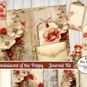 Junk Journal, Reminiscent of the Poppy, Journal Kit, forniture per journal Poppy, Collage Papers, effimeri scrapbook, download digitale