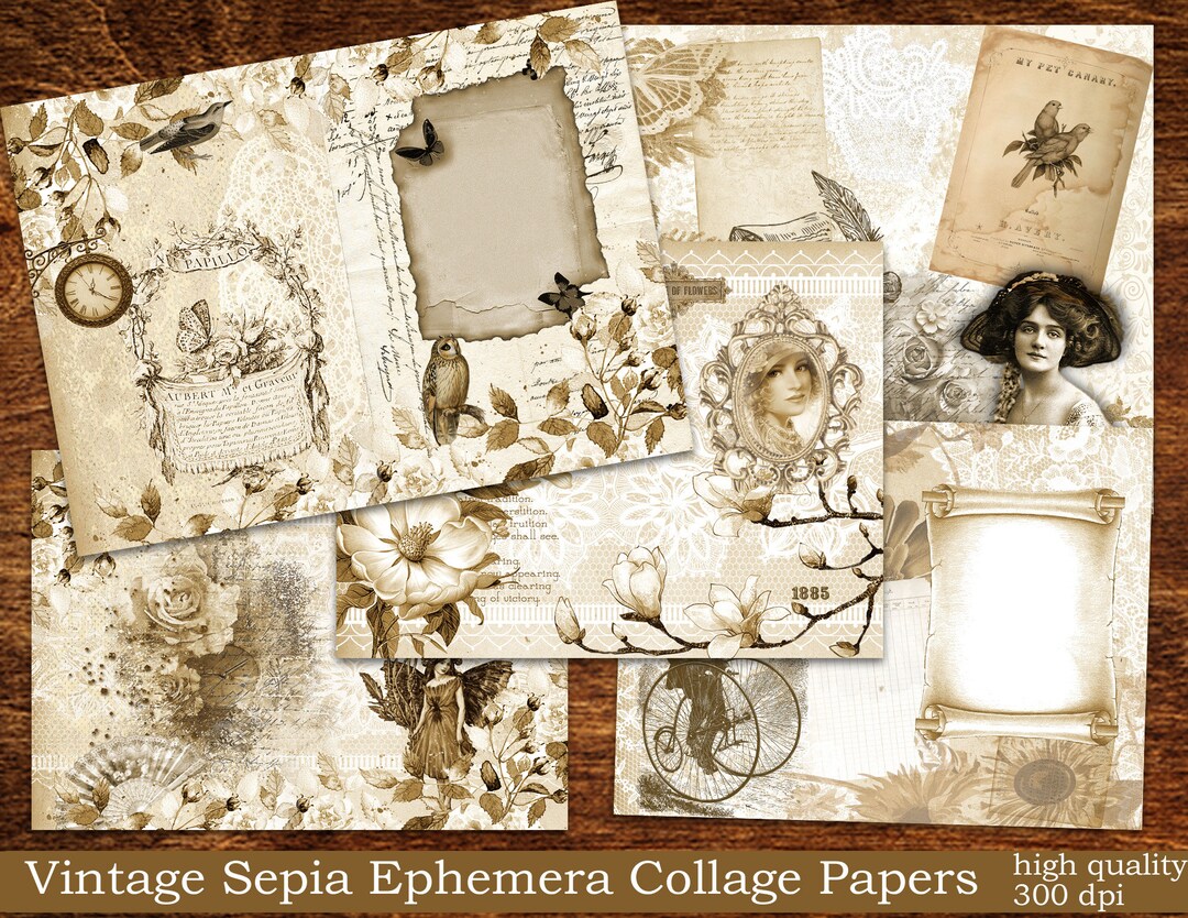 Victorian Scrapbook Sepia Digital Scrapbook Paper 8.5 X 11 Printable  Antique Ephemera for Instant Download Decoupage, Altered Art, Journal 