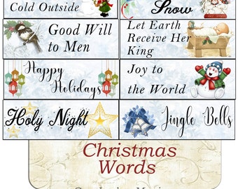Printable Christmas Words and Phrases -37 pieces- Instant Digital Download for Card Making, Junk Journals, Scrapbooking