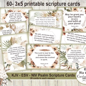 Gebetstagebuch, 60 Psalm druckbare Schriftkarten, KJV, ESV, NIV, ermutigende Psalmen, Verskarte, inspirierende Schrift, Kartenherstellung