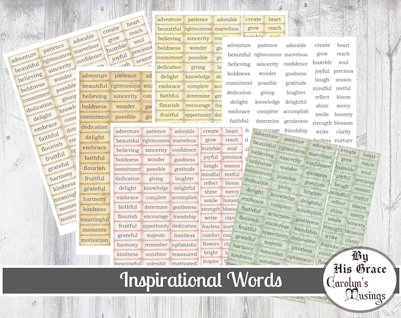 Inspirational Words for Junk Journal, Shabby Chic Ephemera (Digital Download)
