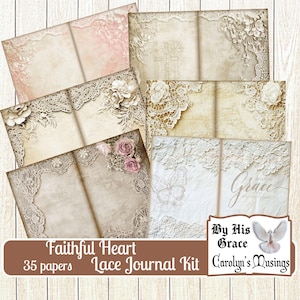 Zestaw do pisania dziennika Faithful Heart Vintage Lace | Vintage Scrapbooking| Dziennik walentynkowy| zachęcające, pozytywne zdobienie | Pobieranie cyfrowe