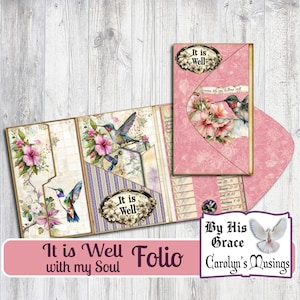 Cuaderno de escrituras Junk Journal, It is Well with my soul, cuaderno plegable, floral, efímera, tríptico, kit de manualidades, regalo imprimible, regalo hecho a mano