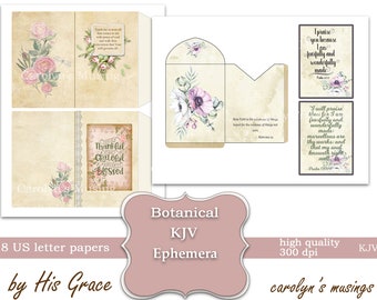 KJV Botanical Ephemera Paper, Floral Journal Inserts (Digital Download)