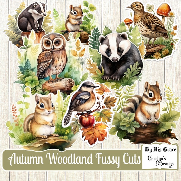 Junk Journal Fussy Cuts, Woodland Animals, Hedgehog, Fox, Badger, Swallows, Squirrels, Deer, Scrapbooking, Card Making, Digital Download,