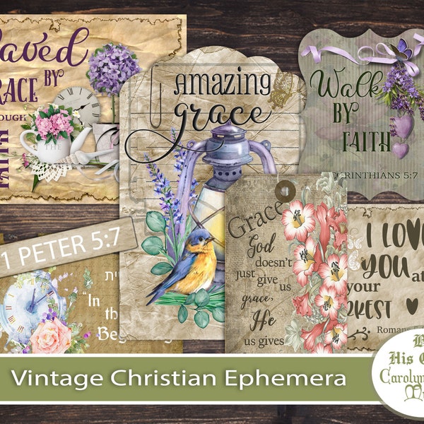 Junk Journal, Vintage Christian Ephemera, Scraps,  Printable Paper, Craft Supplies, Instant Digital Download, Bible Journaling, Faith Labels