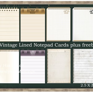 Tarjetas de bloc de notas forradas vintage, efímera de diario basura imprimible, kit, álbum de recortes, ATC, papel, neutral, vintage, postal, descargar