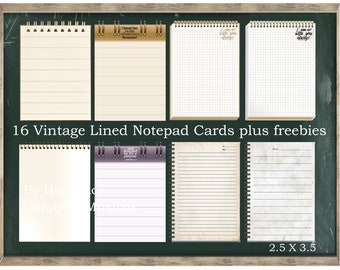 Vintage lined notepad Cards, printable junk journal ephemera, Kit, scrapbook, ATC, paper, neutral, vintage, postcard, download