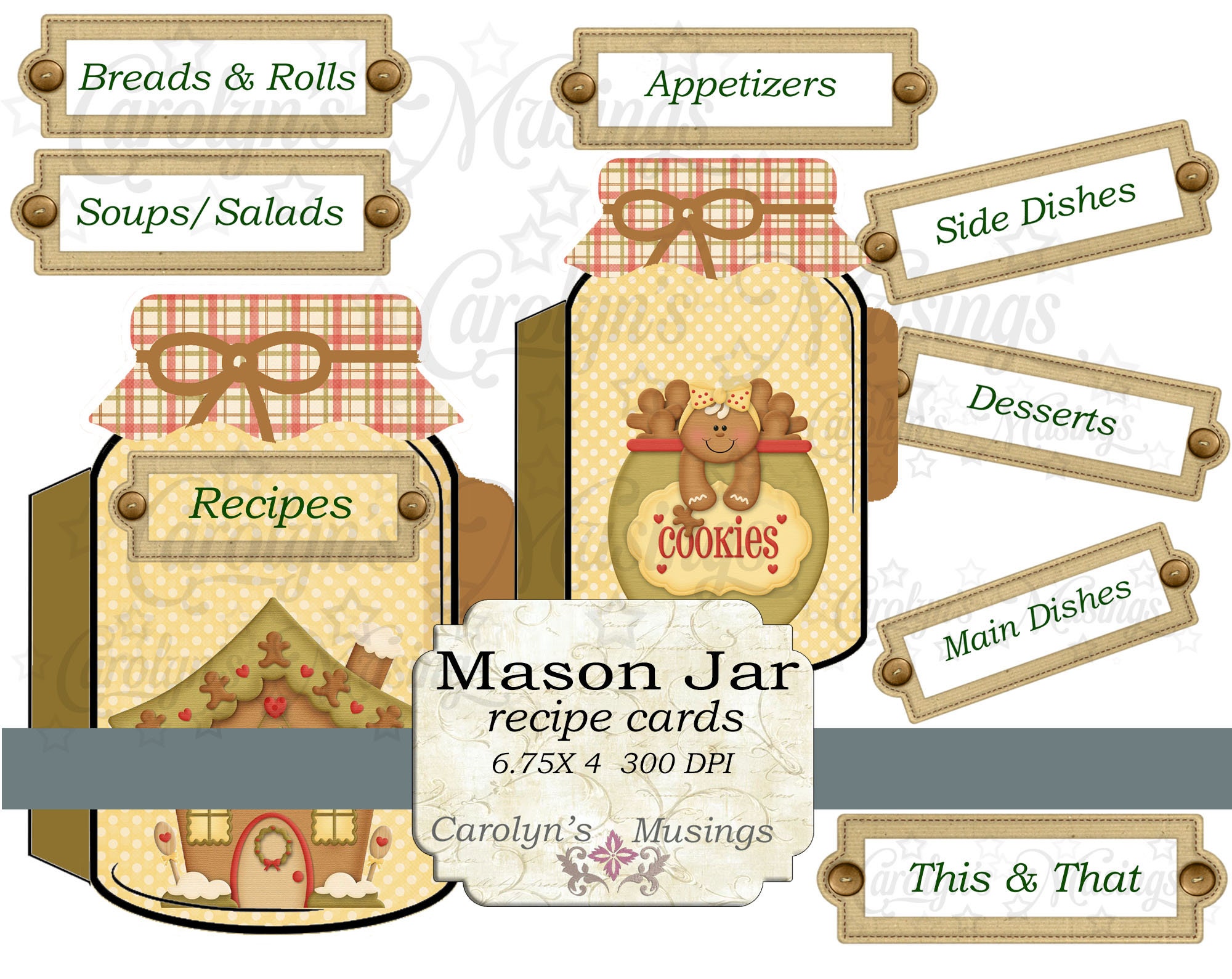Printable Gift Mason Jar Recipe Cards Digital Recipe Cards - Etsy