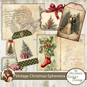 Coisas efêmeras de Natal vintage, coisas efêmeras de lixo eletrônico Natal vintage, coisas efêmeras de Natal para impressão, suprimentos para diários, download de papel digital.