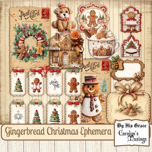 Junk Journal Kit, vintage Gingerbread Addon, Christmas Ephemera, vintage Christmas, Gingerbread Man, Imprimable, Téléchargement numérique, Craft Kit