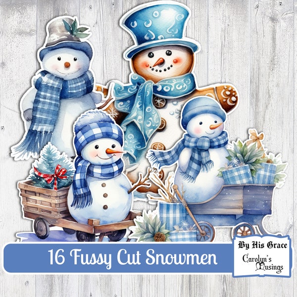 Fussy Cut Snowmen, Junk Journal Kit, Snowman Ephemera, 1 Musings, Watercolor snowman fussy cuts, digital download, printable journal ephemer