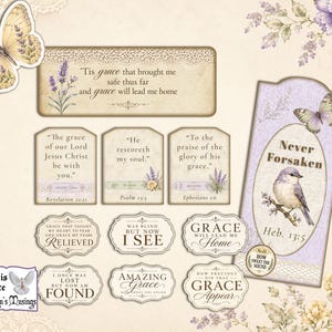 Print, cut, fold, and assemble Amazing Grace folio wallet kit with coordinating pockets, tags, cards, and scripture-inspired ephemera.