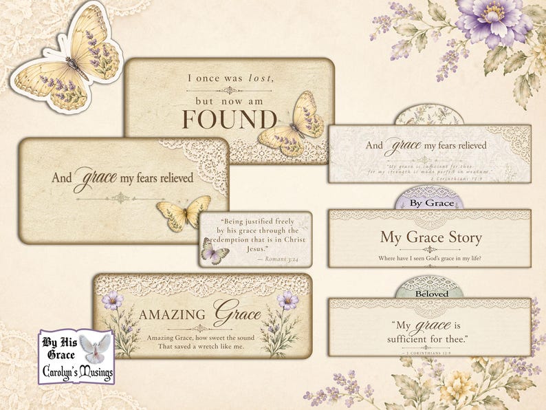 Printable Amazing Grace envelope folio wallet digital download for Christian junk journals, prayer journals, and handmade faith crafts.
