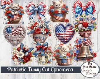 July 4th Fussy Cuts: Patriotic Ephemera, Junk Journal Kit (Digital Download)
