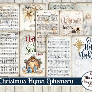 Hojas de himnos de Navidad imprimibles, Descarga digital, Papel de música navideña, Vintage O Noche Santa, Lejos en un pesebre, El primer Noel, Qué niño