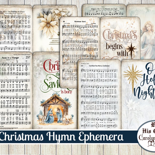 Printable Christmas Hymn Sheets, Digital Download, Christmas Music Paper, Vintage O Holy Night, Away in a Manger, The First Noel, What Child