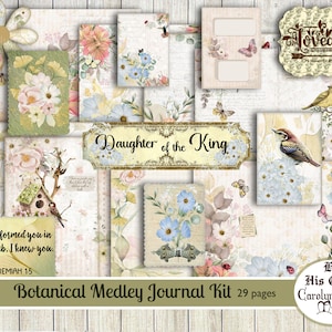 Kit diario di preghiera, diario devozionale Botanical Medley stampabile, album di ritagli cristiani stampabili, materiale effimero della fede