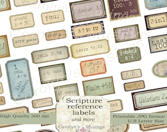 Printable Scripture Reference Labels, Prayer Journal Ephemera (JPG & PDF)
