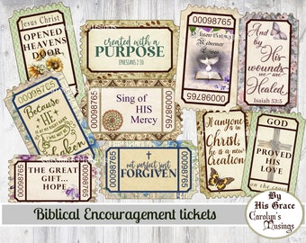 Fussy Cut Biblical Encouragement Ticket Ephemera, Prayer Journal Fussy Cuts, Mini Embellishments, Scrapbooking Ephemera, Digital Download