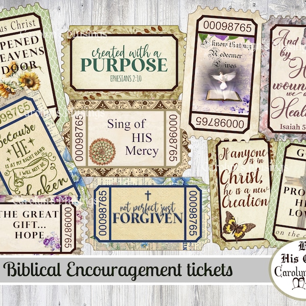 Fussy Cut Biblical Encouragement Ticket Ephemera, Prayer Journal Fussy Cuts, Mini Embellishments, Scrapbooking Ephemera, Digital Download