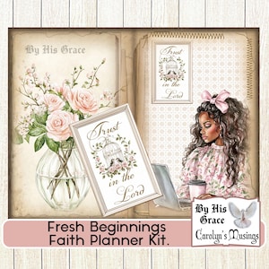 Junk Journal Faith Spring Planner Kit, pages de journal indésirable en dentelle vintage, motifs floraux et éphémères pour le scrapbooking, créations manuelles de fabrication de cartes, imprimable