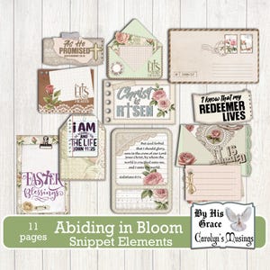 Recortes de Escrituras, diario basura, efímeras / Fragmentos de versículos bíblicos florales imprimibles de estilo shabby chic, kit basado en la fe / Reflexiones de Carolyn