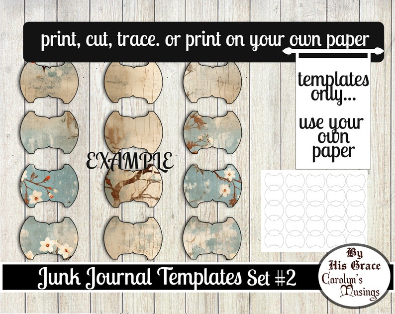 Junk Journal Templates: File Folders, Whale Tail Tabs (Digital Download) image 3