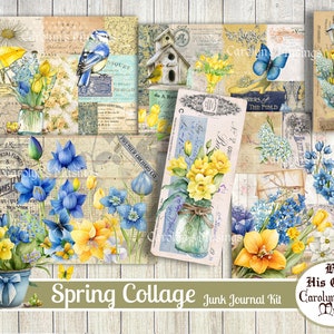 Frühlings-Journal-Kit, Junk-Journal-Collage-Seiten, Ephemera, druckbares Papier, Bastelbedarf, sofortiger digitaler Download - Frühlingsblumen, Garten