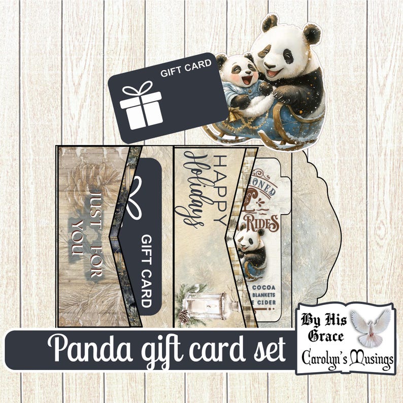 Panda Bear Christmas Gift Card Set Christmas Stocking Stuffer Printable