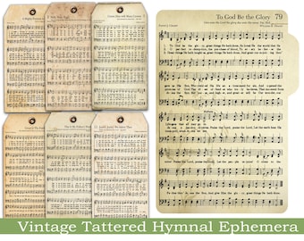 Printable Vintage Hymnal Prayer Journal Ephemera, Biblical Journal Cards, Digital Vintage Journal tags