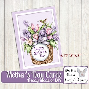 Pacote de cartões para o Dia das Mães para imprimir, cartão floral faça você mesmo, margarida, camomila e lavanda, download digital, presente personalizado para a mãe