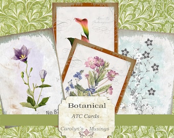 Botanical ATC Card Set, Printable Floral Ephemera (Digital Download)