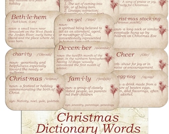 Christmas Dictionary Word Labels, Junk Journal Ephemera (Digital Download)