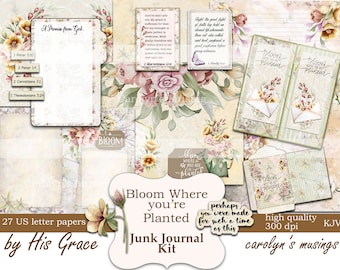 Kit de journal de prière imprimable, KJV Scripture Ephemera, Bloom Where you are planted, Joy Journal Supplies, Devotional Journal, Card Making