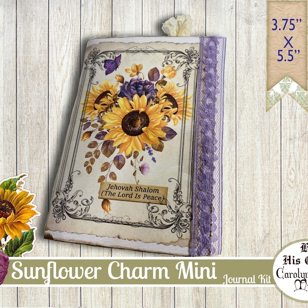 Junk Journal Mini, Sunflower Charm, Spring Prayer Journal, Printable Gift, Scripture encouragement, 3.75"X 5.5"