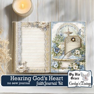 Digital faith journal kit with scripture and botanical theme for spiritual growth seekers. Faith journal kit with botanical designs and scripture, featuring flowers and a fountain. Enhance spiritual growth with this digital faith journal kit featuring peaceful botanical design.