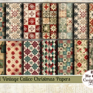 Junk Journal, Old Vintage, Calico, Christmas Papers, Digital Download, Christmas Junk Journaling Papers, Collage Sheets, Printable