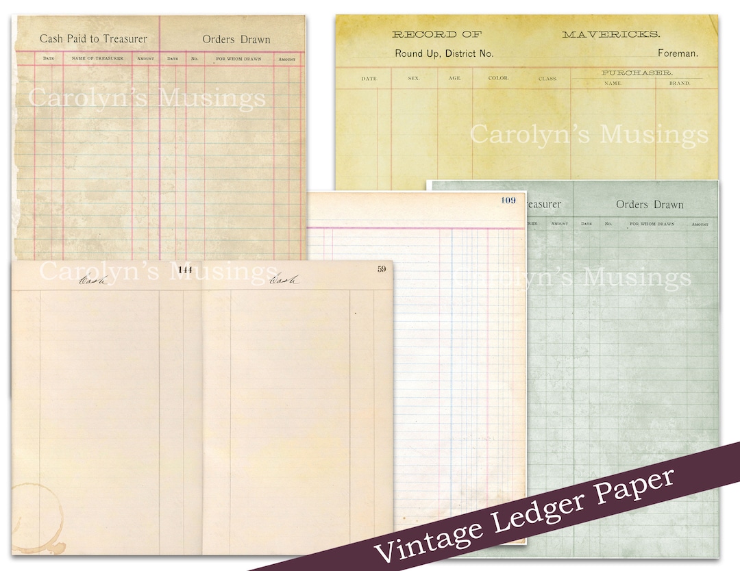 Junk Journal Ledger Paper, Ledger Book, Digital Ledger Paper, Junk