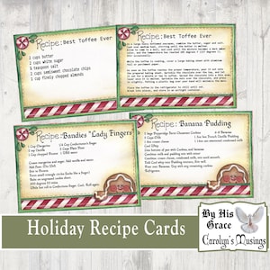 Printable, Christmas Holiday, Recipe Cards, digital download, Recipe Book Printable Gift, (PDF)