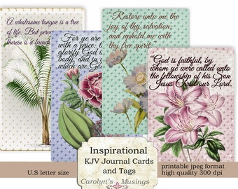 Printable KJV Bible Verse Journal Cards, Botanical Ephemera (Digital Download)