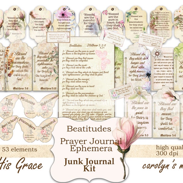 Beatitudes, Prayer Journal, KJV, Printable, Bible Journal Supplies, Devotional Journal Printable, Scripture Ephemera