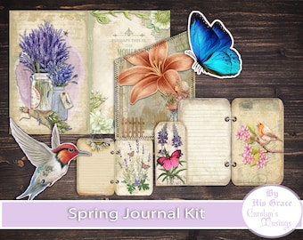 Kit diario primaverile, pagine di diario spazzatura, effimeri, carta stampabile, forniture artigianali, download digitale istantaneo - fiori primaverili, giardino