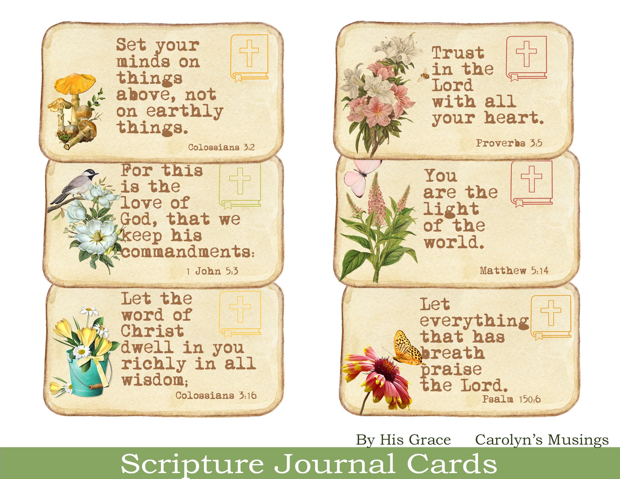 Printable Scripture Journal Cards, Bible Verse Ephemera (Digital Download)