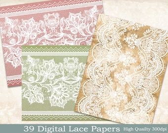 39 Vintage Lace Junk Journal Printable, Digital Lace Collage Papers, Digital Journal Kit, Vintage Lace Paper, Vintage Lace Embellishment